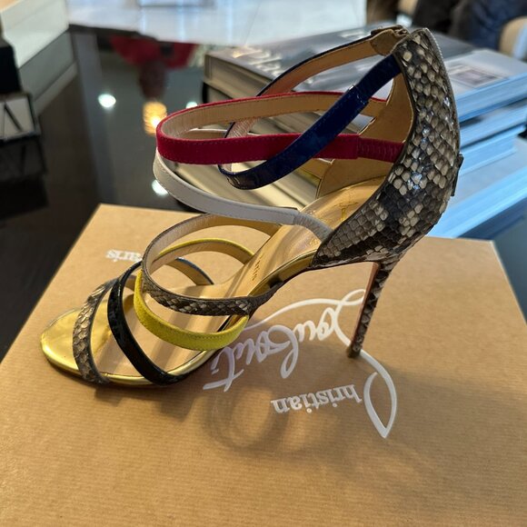 Suede Snakeskin Patent Metallic Calfskin Mariniere 100 Cage Sandals Multicolor - Picture 3 of 7